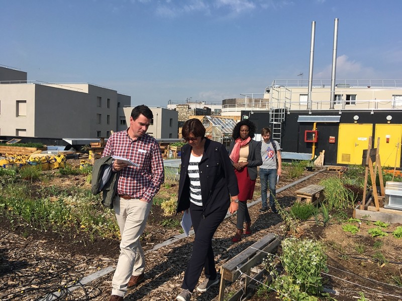 La délégation en visite sur le toit de la Communauté Facteur Graine. © Deve-Ville de Paris