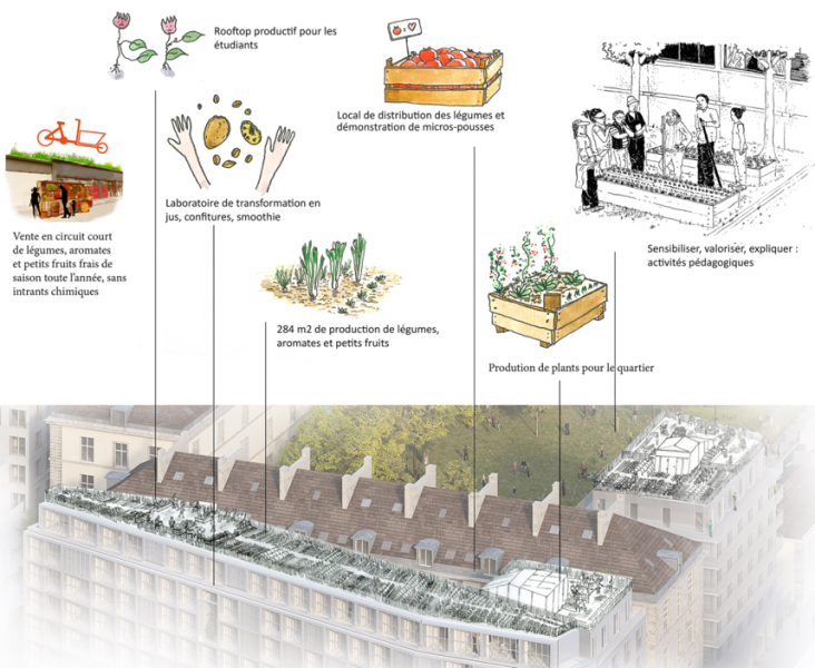 © Le projet de l'équipe lauréate de la Caserne de Reuilly 12e : Association Quartier Maraîcher. Partenaires : Crous et Paris Habitat.